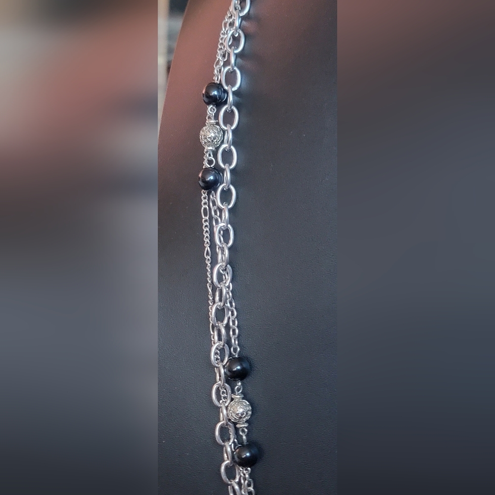 Source Unknown Silver And Black Chain Necklace - image 3